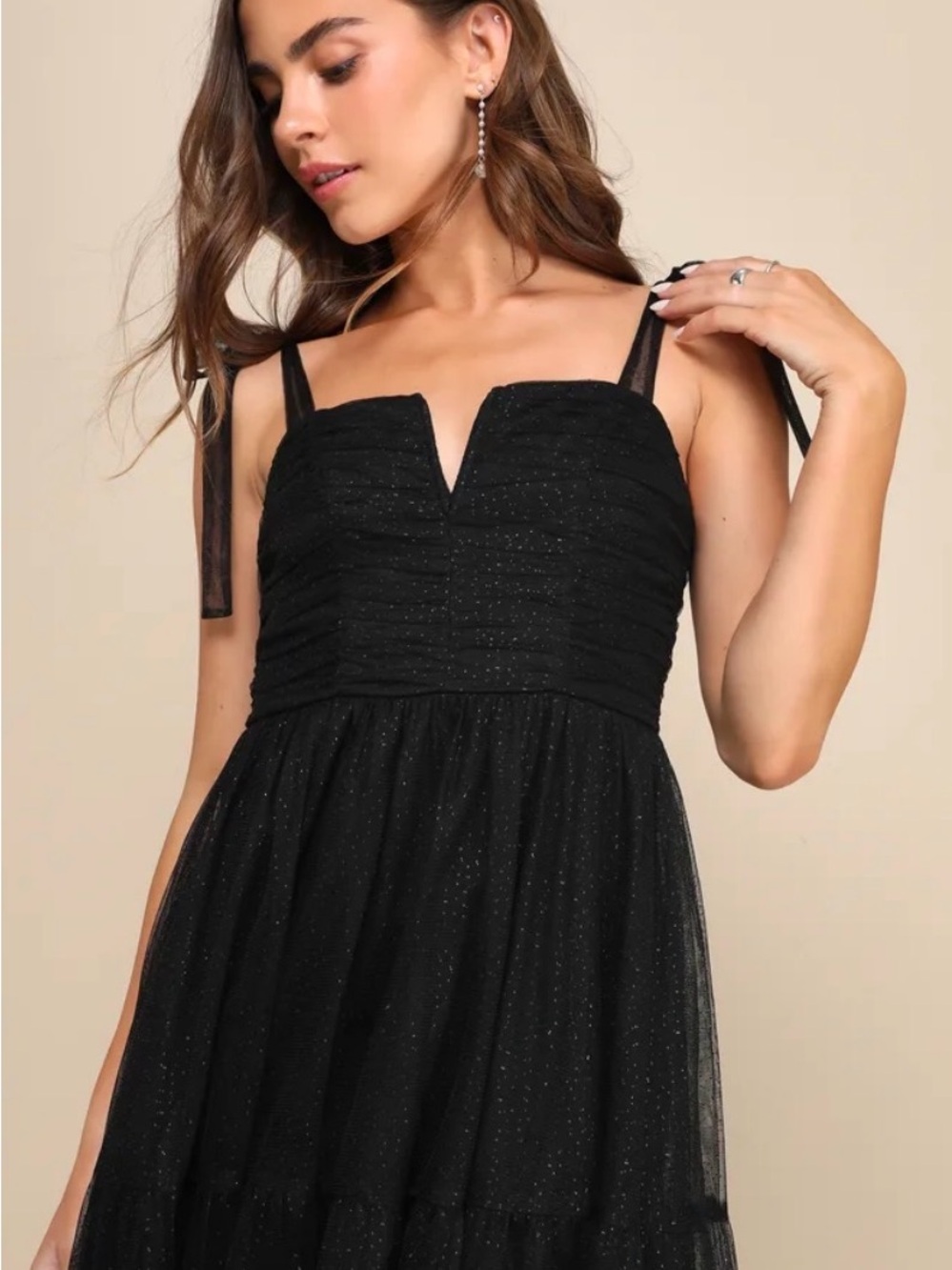 Lulu's Black Strap-Tie Tulle Midi Dress